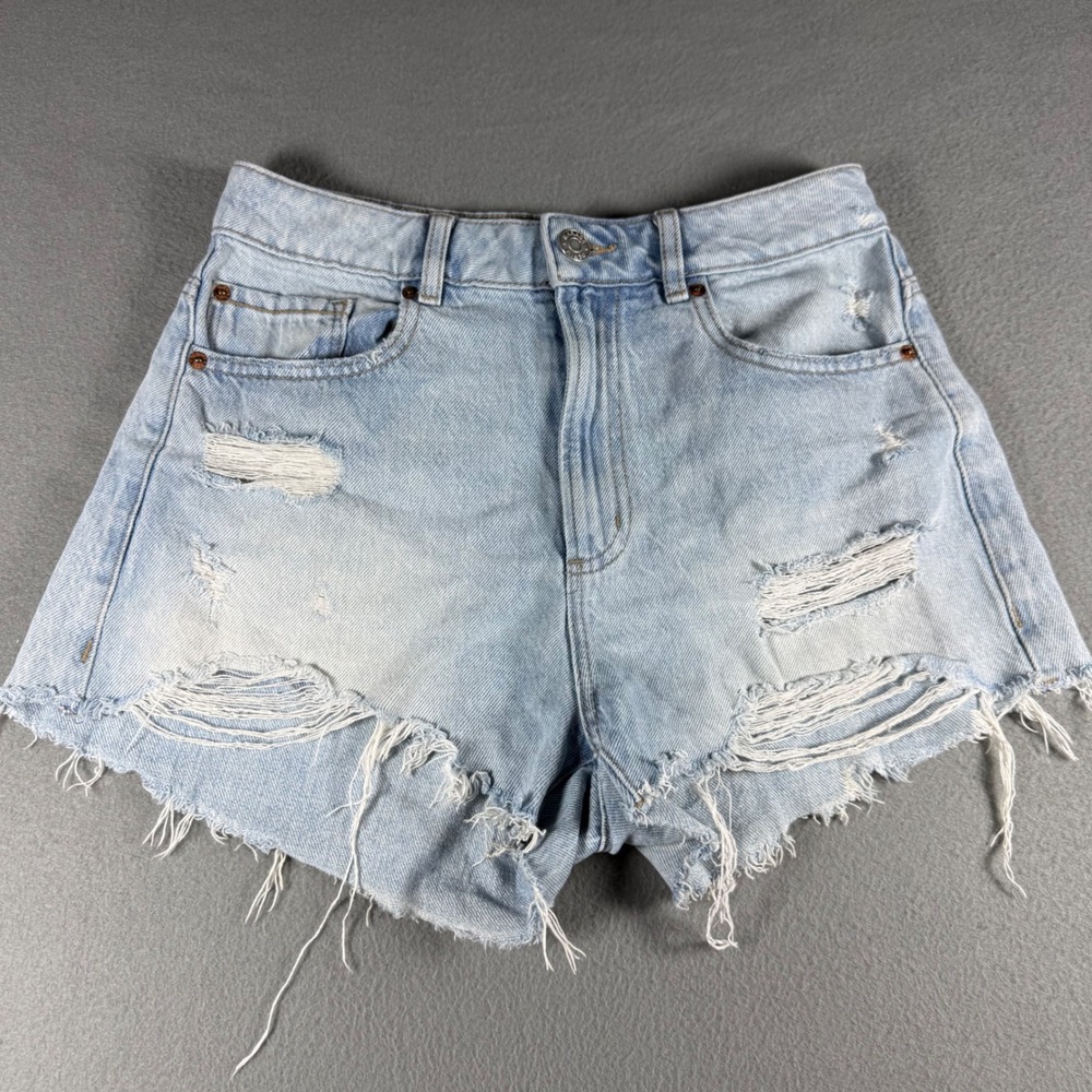 Garage Denim Festival Distressed Shorts Size 3 26 Light Wash High Waisted Cutoff